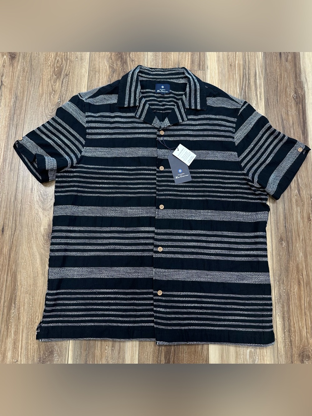 Ben Sherman Woven Camp Collar Shirt, Black White, NWT, Size Large